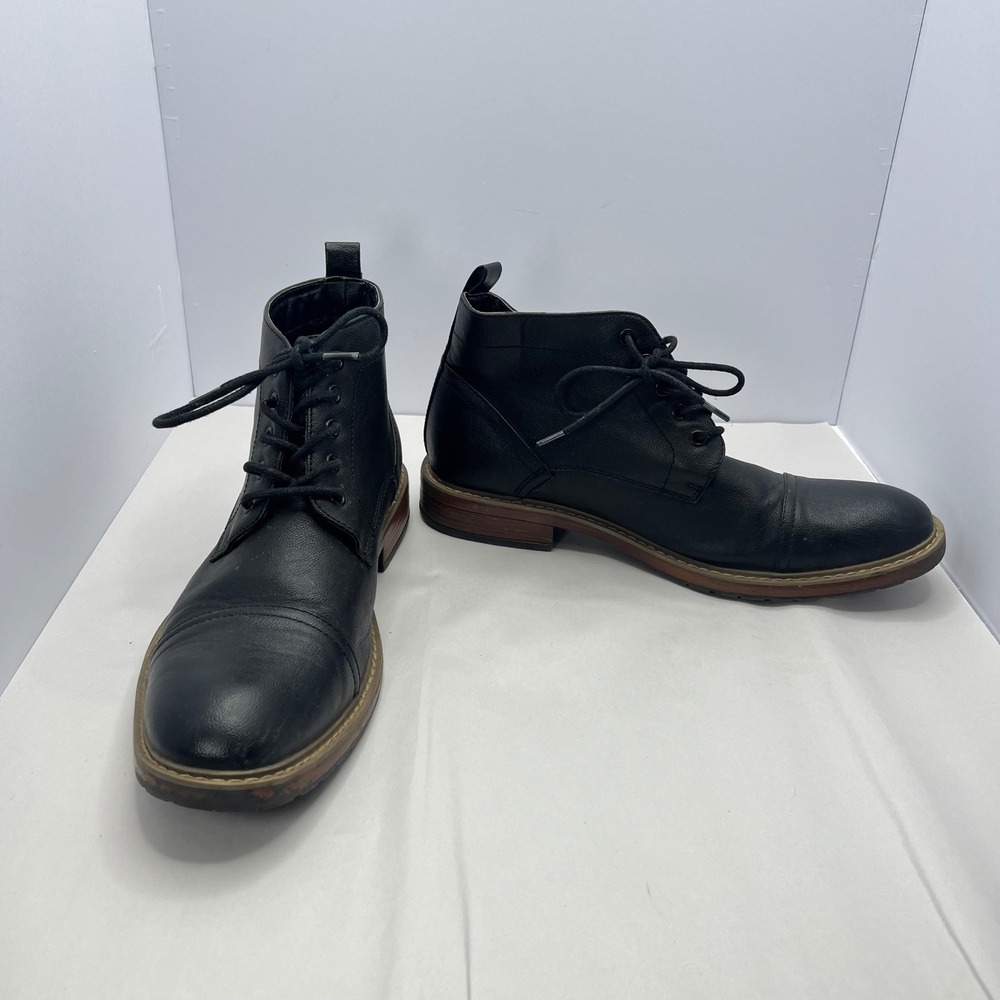 Black Lace Up Ankle Boots Mens 10.5 Cap Toe Mid Top Faux Leather Grunge Goth - Picture 10 of 10